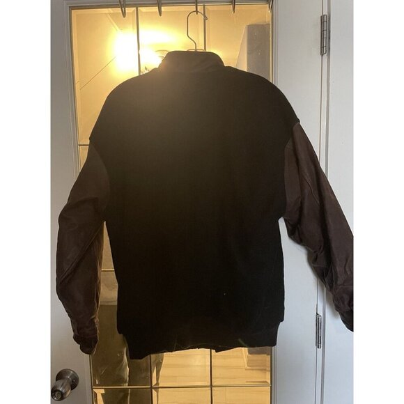 Trimark Black Brown Varsity Jacket Vintage Men's Size Large Jacket Coat - Picture 3 of 4